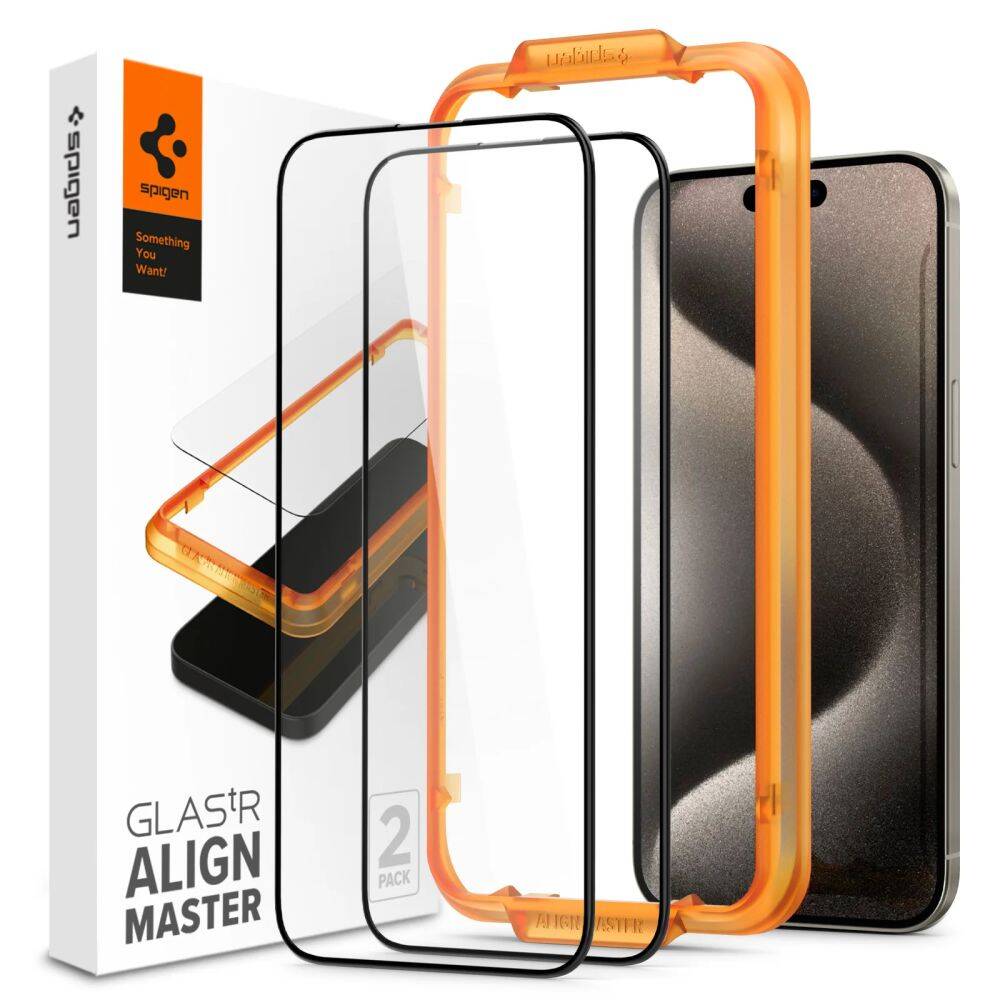 Verre trempé Spigen Alm Glass Fc 2-pack iPhone 15 Pro Max Black - Shop